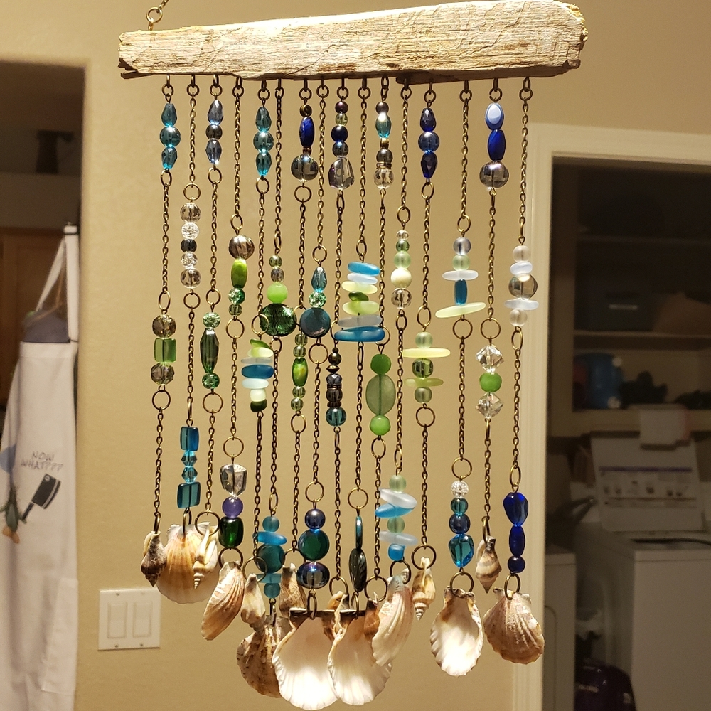 Handmade 17"  Sea Glass & Beach Shells 
Windchime